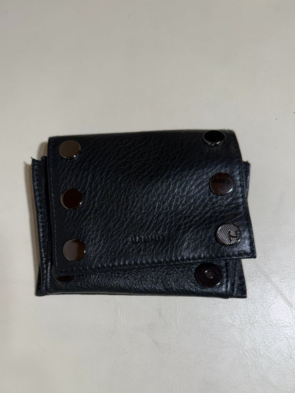 Hammitt Benjamin Black Leather Trifold Wallet — Gunmetal Hardware, Red Interior